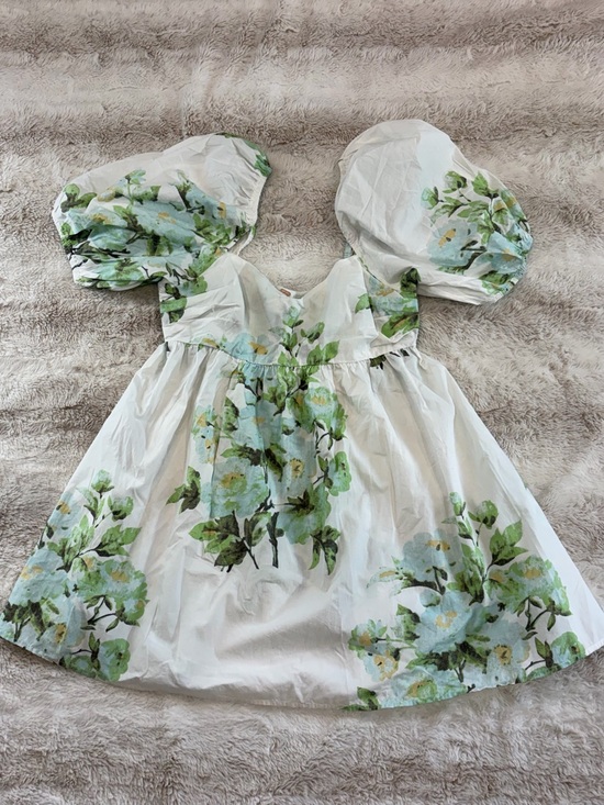 Free People Dresses & Skirts - Free People White 100% cotton Floral Dress with pockets Green Blue large 12 14